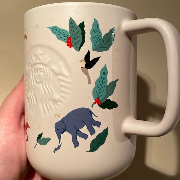 *RARE* STARBUCKS NWT Cream Colored Coffee Mug Fox Tiger Hummingbird elephant - Picture 9 of 11